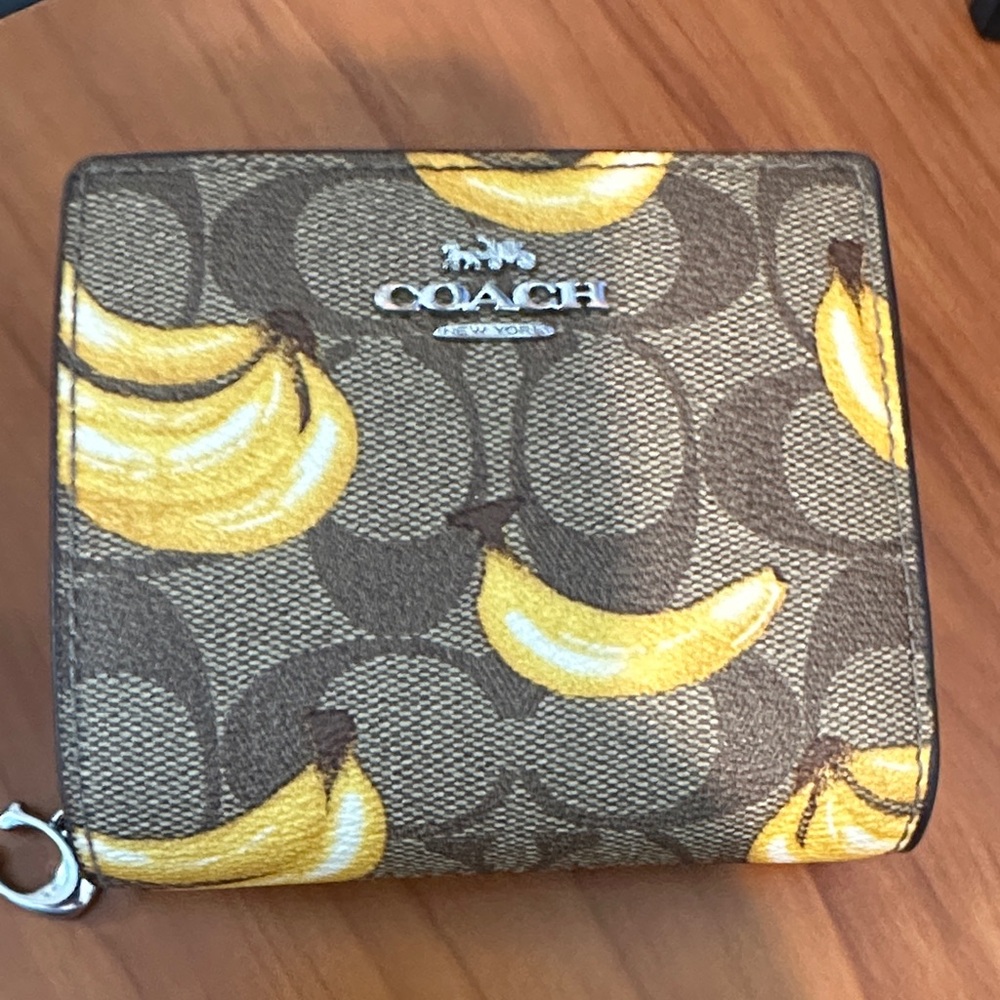 Coach Banana Print Wallet in Brown and Yellow